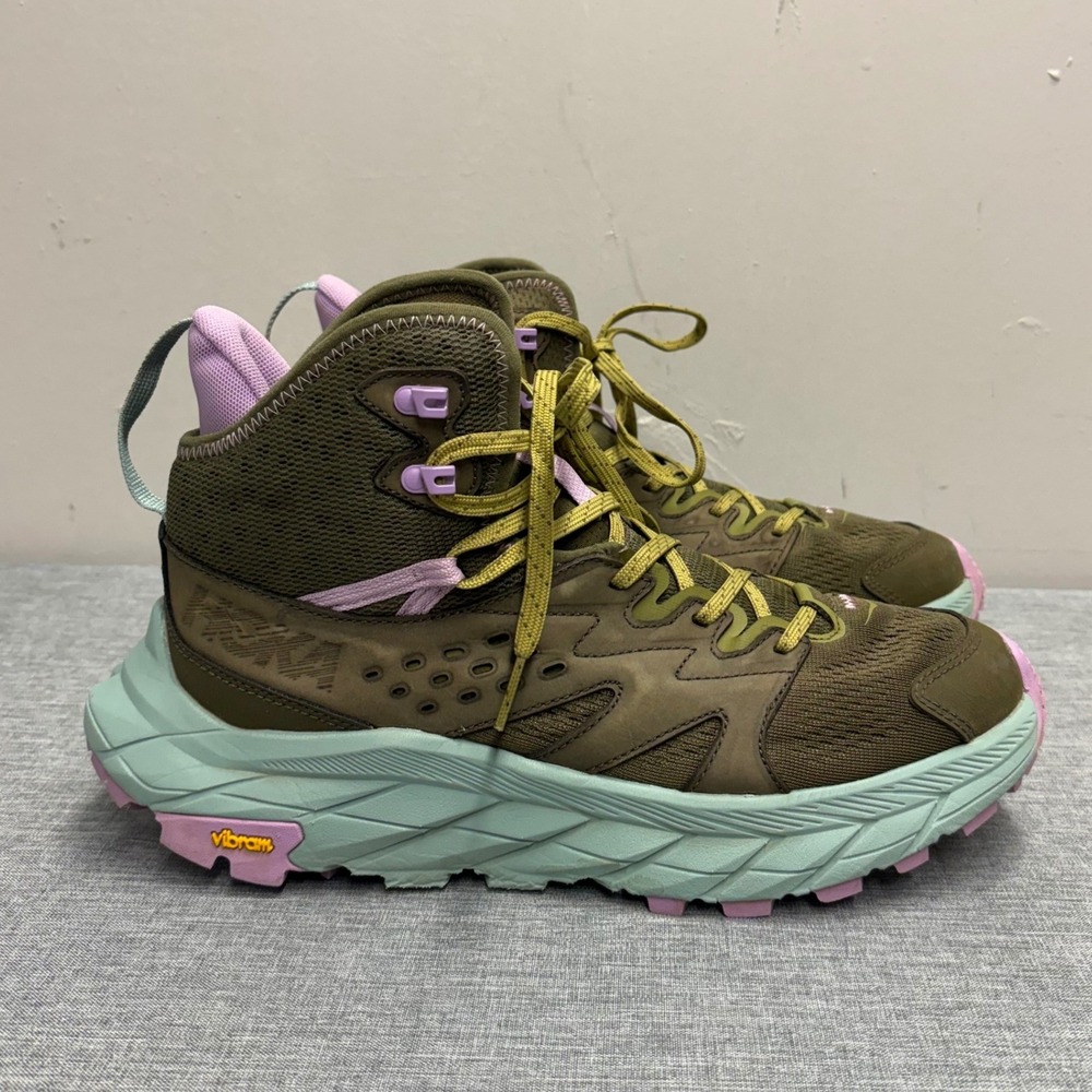 Hoka Anacapa Breeze Mid Women 9.5 Olive Green Pink Hiking Boots 1134506 DOAG